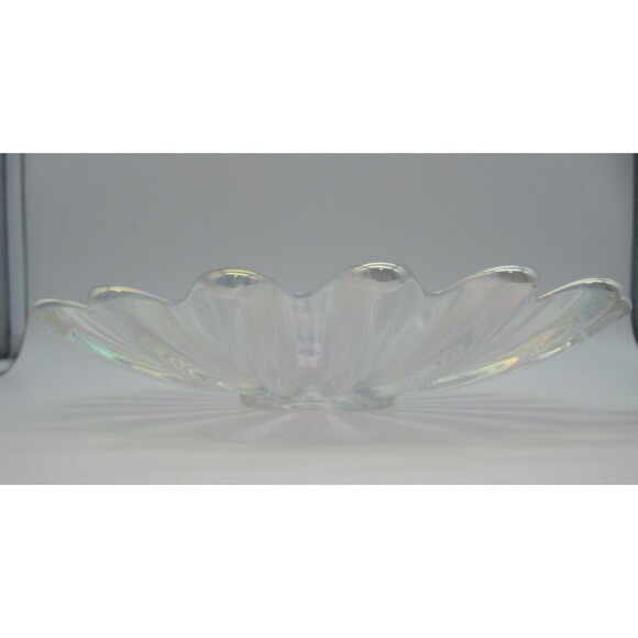 Two Vtg MCM Iridescent Celestial Carnival Trinket Dish Flower Art Glass - Picture 8 of 11